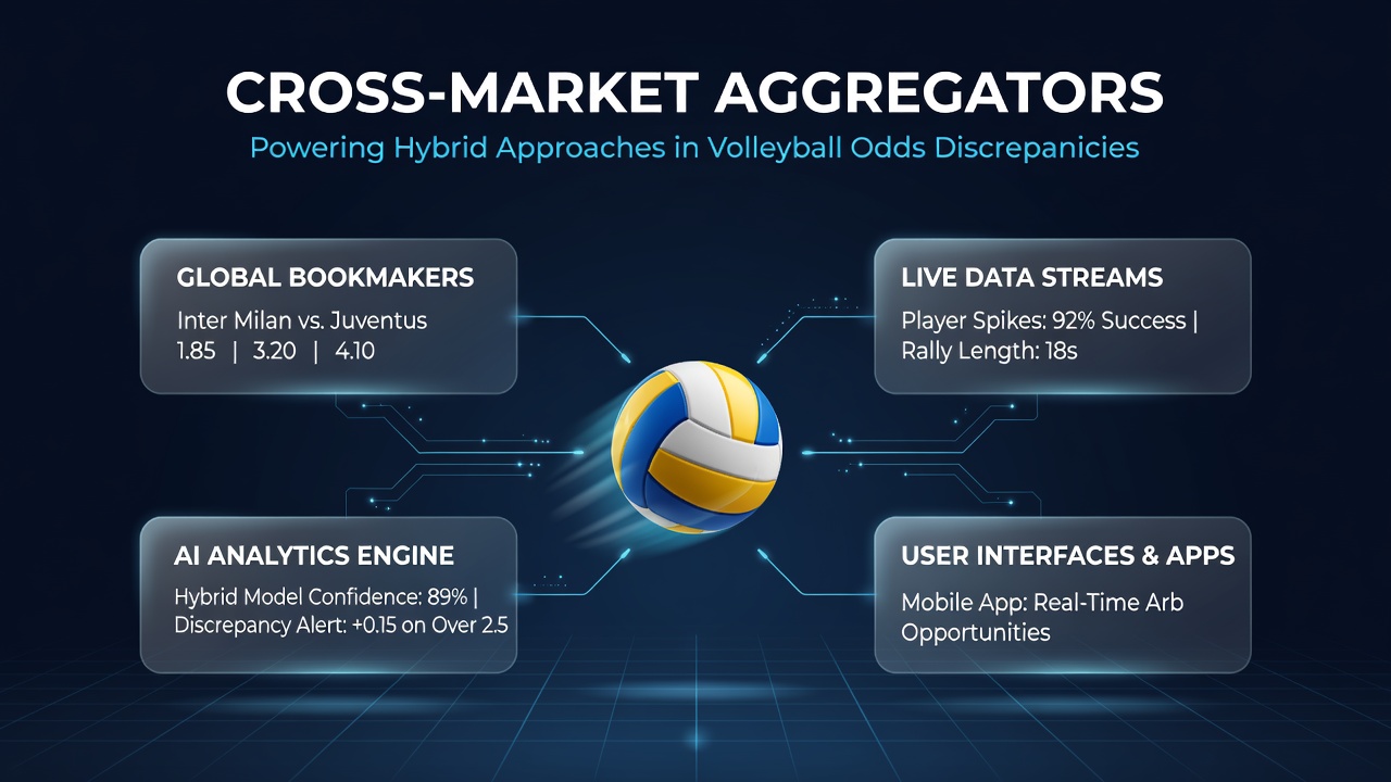 Cross-market aggregator interface displaying volleyball odds from multiple bookmakers with highlighted discrepancies