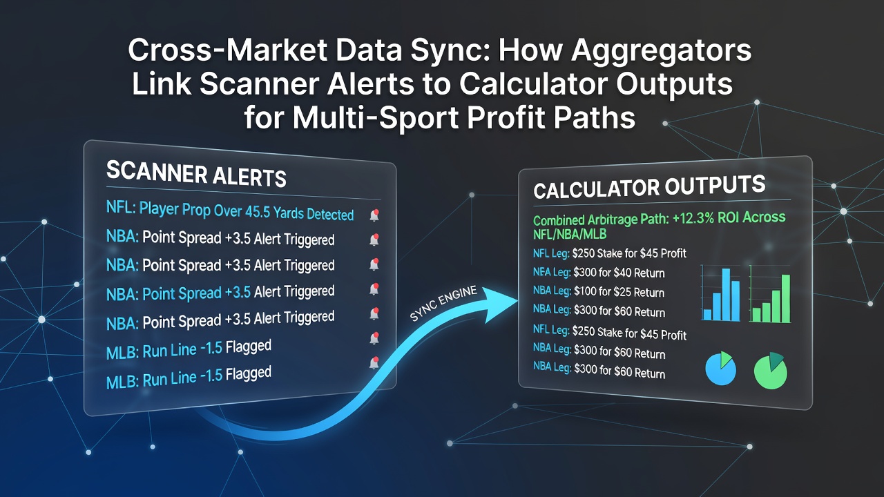 Aggregator dashboard displaying synchronized scanner alerts and calculator outputs across multiple sports markets