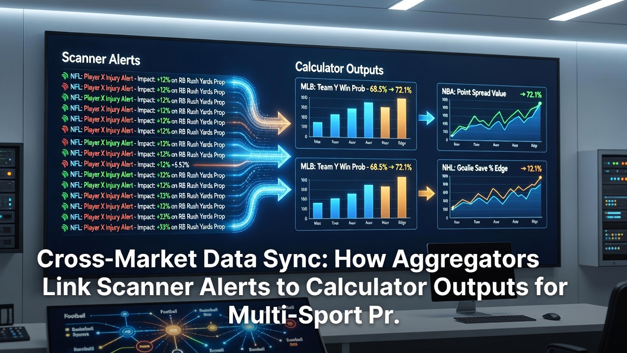 Data flow diagram showing scanner alerts feeding into aggregator middleware before reaching multi-sport arbitrage calculators