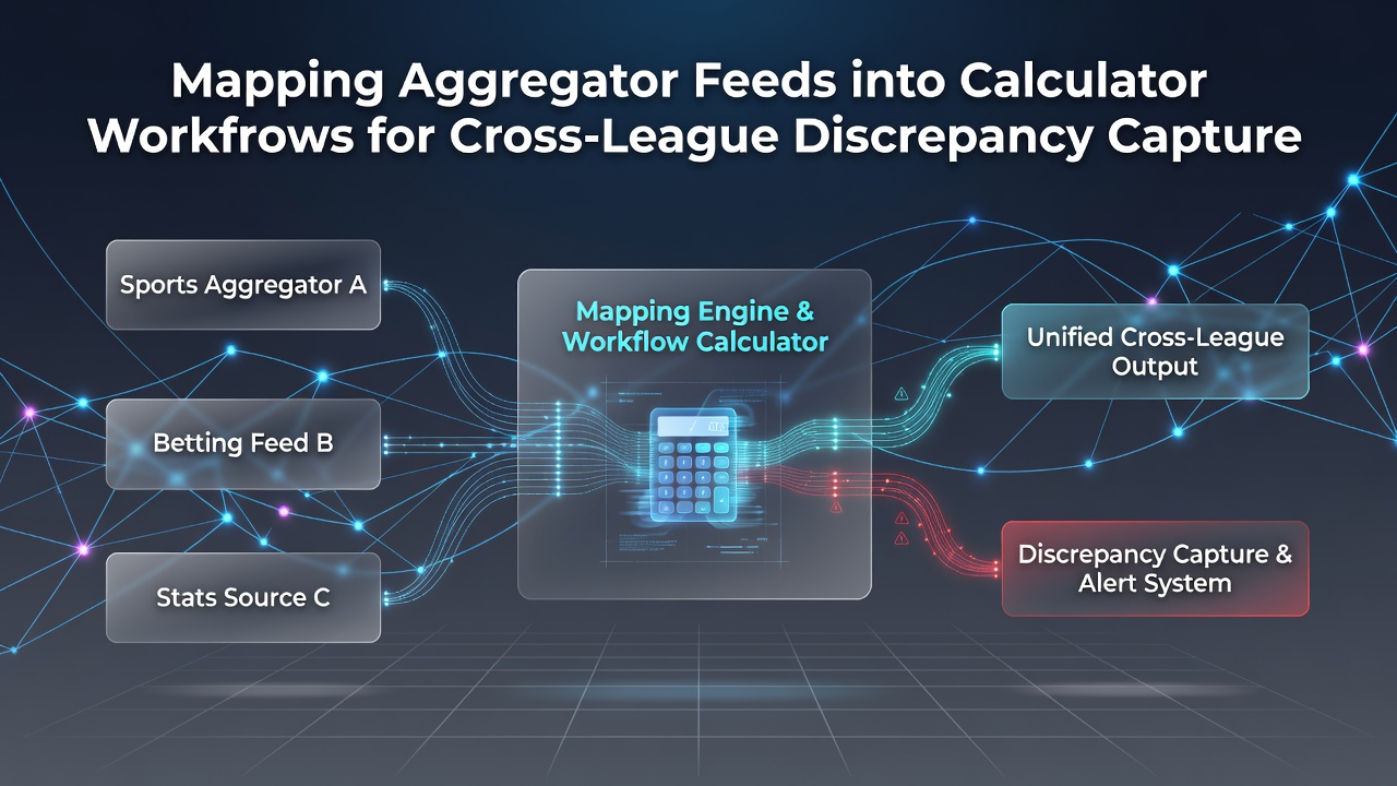 Diagram showing aggregator data streams flowing into betting calculator interfaces across multiple sports leagues