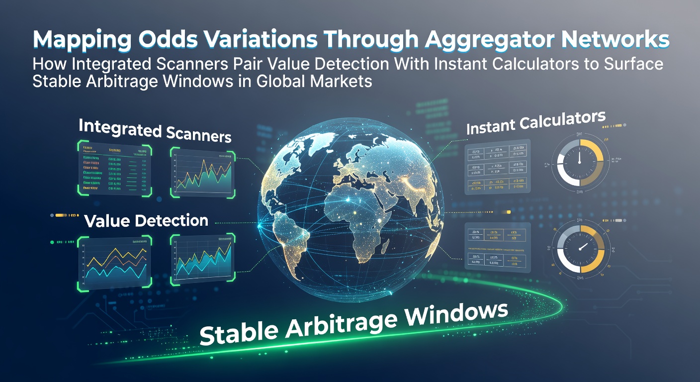 Network diagram showing aggregator platforms connecting global bookmaker odds feeds with scanner interfaces and real-time calculators
