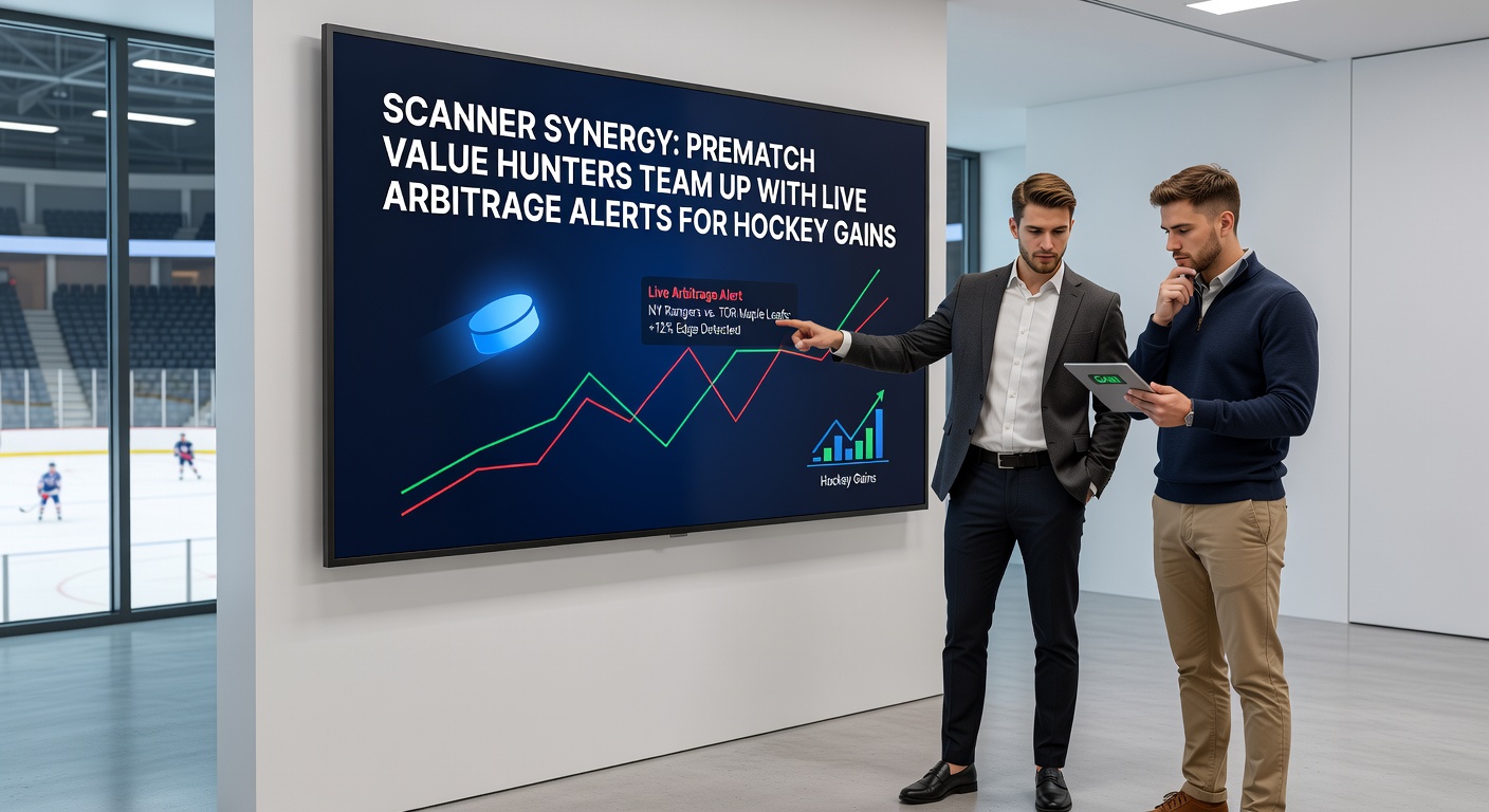 Digital dashboard showing prematch value bets and live arbitrage opportunities in NHL hockey matches, with odds fluctuating across multiple sportsbooks