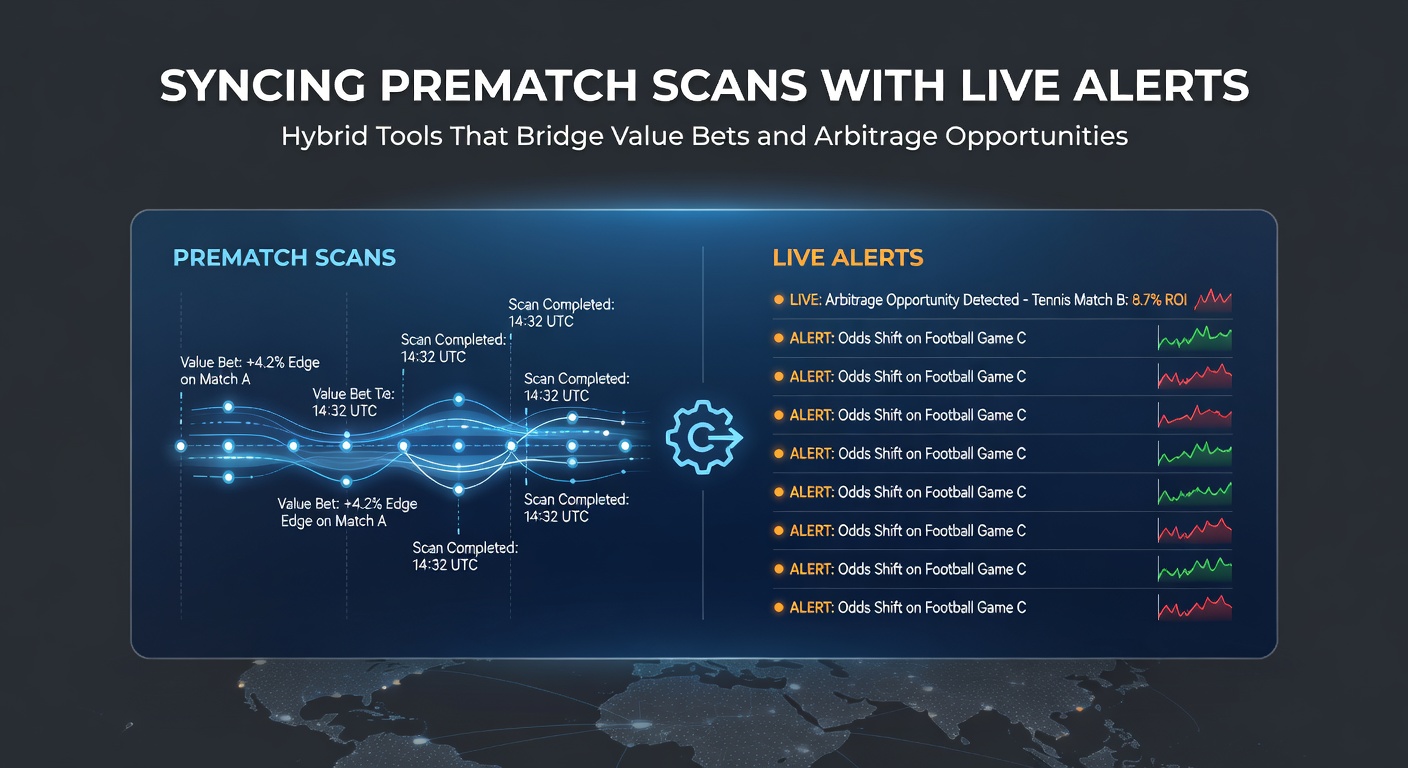 Close-up of live alert notification syncing a prematch value bet into an arbitrage opportunity across sportsbooks