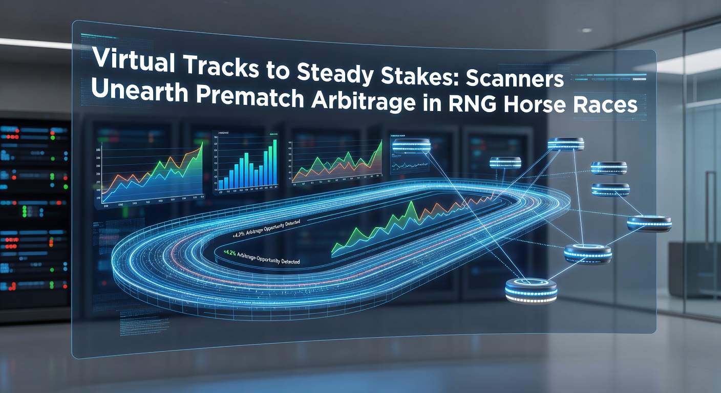 Digital horses charging down a virtual racetrack wth odds overlays highlighting arbitrage opportunities